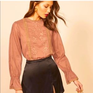 Reformation Bessie long sleeve floral lace cottagecore top, size small, cotton